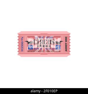 Circus show pass, children under 6 years free isolated retro ticket template. Vector mockup of pass to fun-fair, amusement park entry. Date, row and s Stock Vector