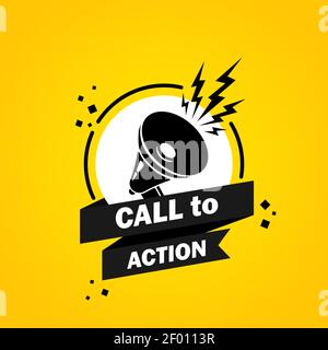 Megaphone with Call to action speech bubble banner. Loudspeaker. Label for business, marketing and advertising. Vector on isolated background. EPS 10. Stock Vector
