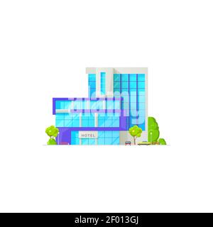 Multi-apartment complex, condominium isolated hotel building. Vector residential hotel icon, luxury motel booking and reservation symbol. Futuristic a Stock Vector