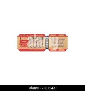 Railway ticket mockup isolated icon. Vector central railway station paper ticket with control sign, one trip pass on underground subway. Railroad sing Stock Vector