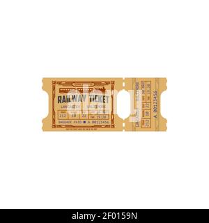 Railway ticket from Lancaster to Baltimore with paper tire-off control isolated mockup icon. Vector central railroad retro ticket, vintage pass on pub Stock Vector