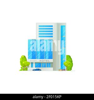 Luxury 5 star hotel isolated building facade exterior. Vector modern multi apart hotel, city architecture condominium. Futuristic hotel establishment Stock Vector