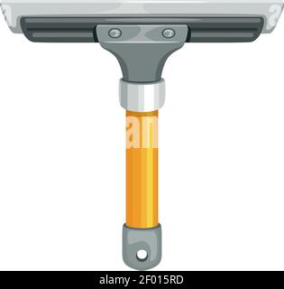 Squeegee scraping implement with rubber-edge blade isolated windows cleaning tool. Vector wiper to clean mirrors, scraper with yellow handle, brush wi Stock Vector