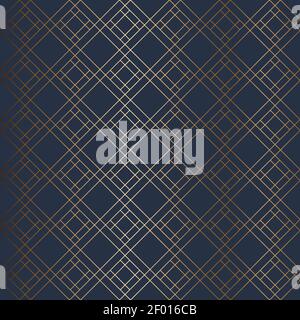 Abstract vector ornamental geometric seamless golden pattern. Blue background. Stock Vector