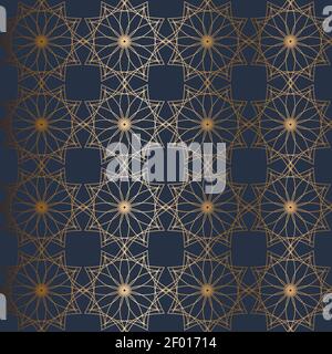 Abstract vector ornamental seamless golden pattern. Blue background. Stock Vector