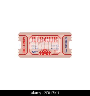 Circus show ticket with big red tent isolated invitation on entertainment party. Vector retro big top circus admission to visit amusement festival, co Stock Vector