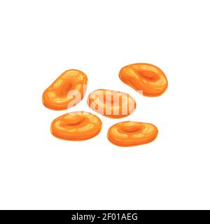 Apricot dried fruits, dry food snacks and fruit sweets, vector isolated icon. Dried apricots, fruity sweet dessert, vegetarian natural organic food an Stock Vector