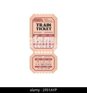 North railway ticket from Baltimore to Montgomery isolated mockup. Vector American control tear-off paper ticket. Admission to travel by train at rail Stock Vector