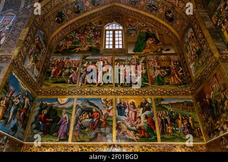 Isfahan, Iran - 04.19.2019: Richly decorated interior of armenian christian Vank church in Isfahan, Iran. Vank cathedral. Stock Photo