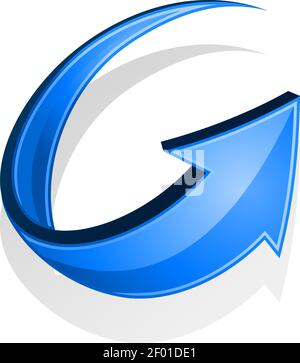 Blue arrow pointing down isolated download symbol. Vector direction pointer, way indicator Stock Vector
