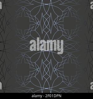 Abstract vector ornamental geometric seamless silver pattern. Dark gray, graphite, black background. Stock Vector