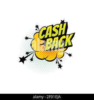 Boom bang halftone cloud with cashback sign isolated pop art retro cloud blast. Vector bubble explosion with stars, payments back special offer. Satis Stock Vector