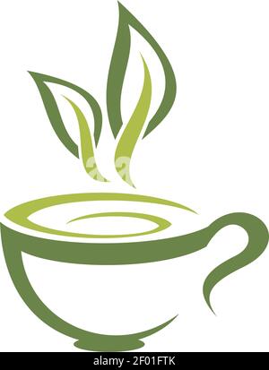 Green herbal tea isolated cup of hot drink. Vector melissa or mint hot beverage with leaves Stock Vector