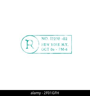 New York postage stamp isolated express delivery sign with date, number and time mention. Vector rubber print on package, postal or airmail service. V Stock Vector