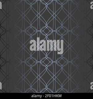 Abstract vector ornamental geometric seamless silver pattern. Dark gray, graphite, black background. Stock Vector