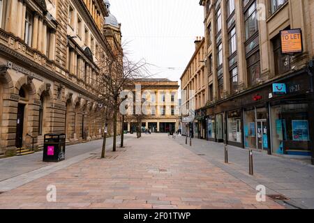 Glasgow, Scotland, UK. 6 Mar 2021. With Scotland remaining under national lockdown during the covid-19 pandemic Glasgow city centre remains a virtual ghost town with few people in the city centre and almost all shops and businesses still closed.  Pic; Gordon Street is empty. ain Masterton/Alamy Live News Stock Photo