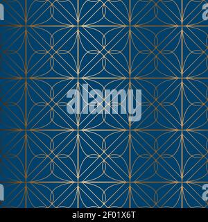 Abstract vector ornamental seamless golden pattern. Blue background. Stock Vector