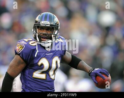 Baltimore Ravens free safety Ed Reed reacts after intercepting a