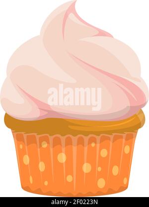Muffin with whipped cream isolated cupcake. Vector bakery food, homemade buttercream cake Stock Vector
