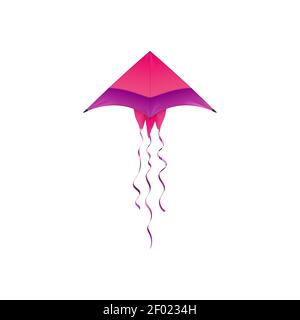 Triangle kite isolated Uttarayan festival symbol. Vector weightless summer recreation object with string isolated kids toy. Flying triangular kite in Stock Vector