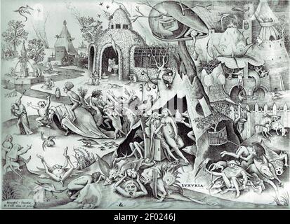 Pieter Bruegel the Elder- The Seven Deadly Sins or the Seven Vices - Lechery. Stock Photo