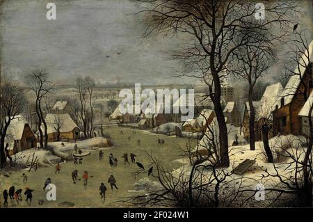 Pieter Brueghel de Jonge - Winterlandschap met vogelval Stock Photo