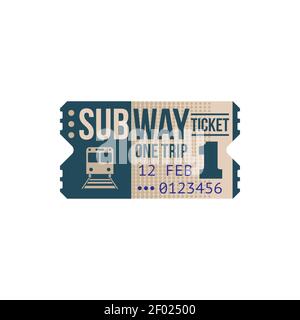 Ticket on one trip to underground or subway isolated coupon with train. Vector retro card on transportation on tube transport, passenger vintage singl Stock Vector