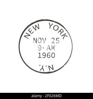 New York post stamp isolated round postmark. Vector NY city post office sign, american correspondence express delivery insignia. US international mail Stock Vector