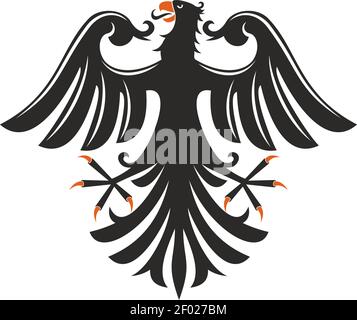 Heraldic eagle isolated bird with open wings. Vector black falcon or hawk with spread feather tail Stock Vector