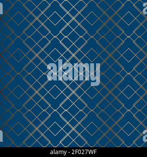 Abstract vector geometric seamless golden pattern. Blue background. Stock Vector