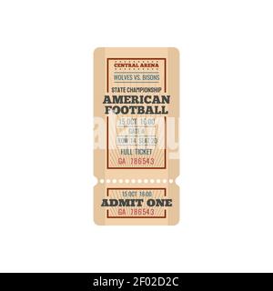 American football full ticket on central arena, admit one on central arena, entry card. Vector soccer football championship pass template, coupon on s Stock Vector