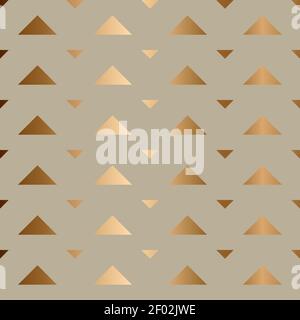 Luxury golden metal gradient gray background with geometric seamless pattern, triangles Stock Vector