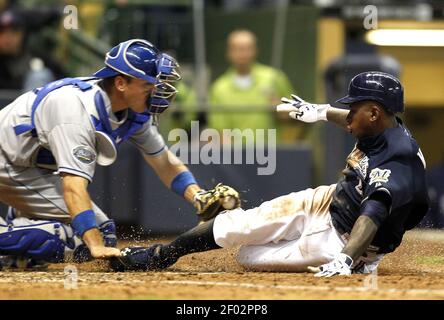 Milwaukee Brewers' Nyjer Morgan has some fun during a spring training  baseball workout, Saturday, March 3, 2012, in Phoenix. (AP Photo/Morry Gash  Stock Photo - Alamy