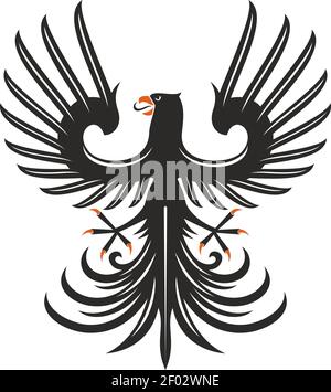 Heraldic eagle isolated bird with open wings. Vector black falcon or hawk with spread feather tail Stock Vector
