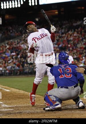 Florida Marlins' Juan Pierre steals second base under Philadelphia Phillies  infielder Jimmy Rollins during the first inning Wednesday, Sept. 17, 2003,  in Philadelphia.(AP Photo/Miles Kennedy Stock Photo - Alamy