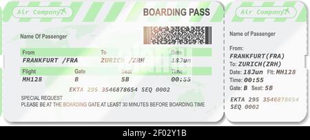 Airlines boarding pass isolated ticket template. Vector passenger card, travel document from London to New York Stock Vector