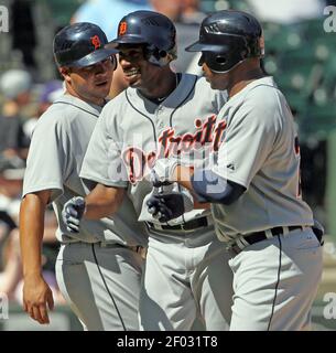 Detroit Tigers relief pitcher Will Vest hugs catcher Tucker Barnhart after  the ninth inning of a baseball game against the Minnesota Twins, Wednesday,  June 1, 2022, in Detroit. (AP Photo/Carlos Osorio Stock