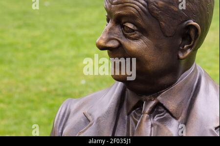 London, UK, May, 2020: Mr Bean without a face mask as a bronze statue on Leicester Square Stock Photo