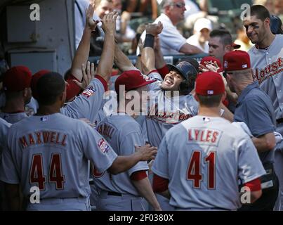 SEP 13 2012: Houston Astros pitcher Lucas Harrell #64 delivers a