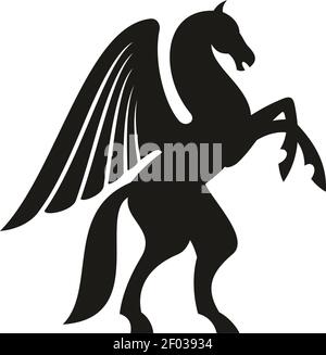 Winged horse silhouette isolated pegasus silhouette. Vector unicorn heraldic symbol, mythical animal Stock Vector