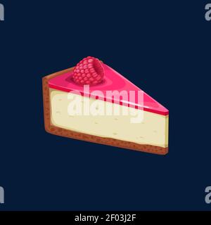 Cake cheesecake triangle piece with strawberry berry and pink jelly isolated realistic icon. Vector confection bakery with chocolate and strawberry cr Stock Vector