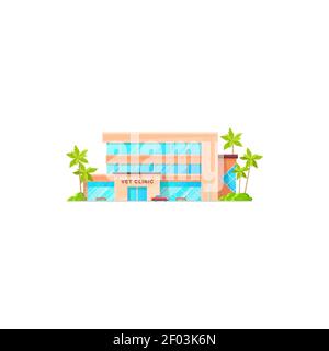 Veterinary medicine hospital isolated vet clinic facade exterior. Vector animals healthcare building, shop store with drugs to cure pets, dogs and cat Stock Vector