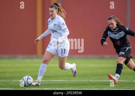 Lugano, Switzerland. 06th Mar, 2021. Lorena Baumann (#22 FC Zuerich) and  Luna Gianotti (#7 FC Lugano) during the Axa Womens Super League match  between FC Lugano and FC Zuerich at Cornaredo Stadium