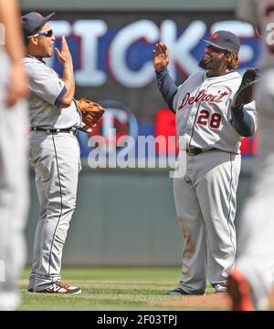Detroit Tigers' Miguel Cabrera, left, congratulates teammate Placido  Polanco in the fourth inning against Minnesota Twins on Saturday, May 24,  2008 in Detroit. (AP Photo/Jerry S. Mendoza Stock Photo - Alamy