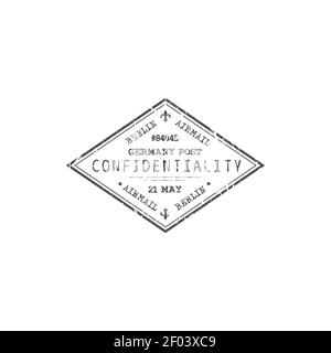 Confidentiality Berlin airmail postmark isolated rhombus stamp. Vector monochrome German postmark with date and parcel number. International air mail, Stock Vector