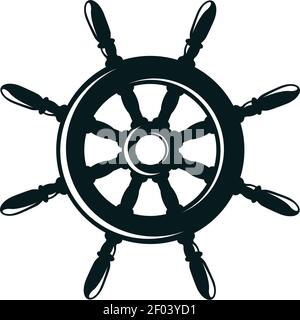 Ship rudder silhouette vector illustration. Sailing, maritime transport hand drawn monocolor symbol. Antique rudder, steering wheel monochrome drawing Stock Vector