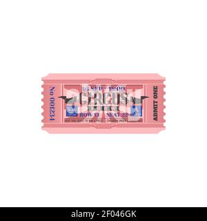 Circus show pass, children under 6 years free isolated retro ticket template. Vector mockup of pass to fun-fair, amusement park entry. Date, row and s Stock Vector