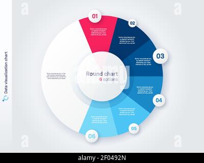 Vector round circle infographic chart template divided by six parts Stock Vector