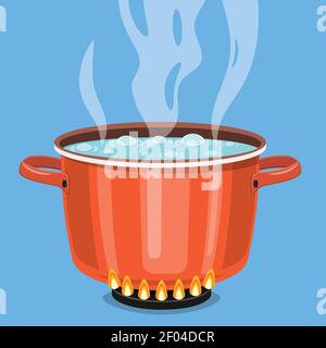 Boiling water in pan. Stock Vector