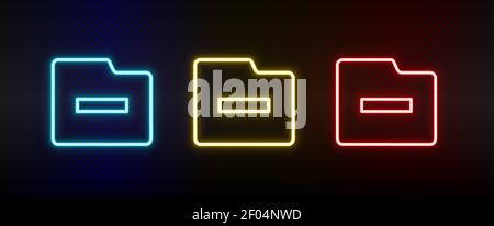 delete, folder neon icon set. Set of red, blue, yellow neon vector icon Stock Vector